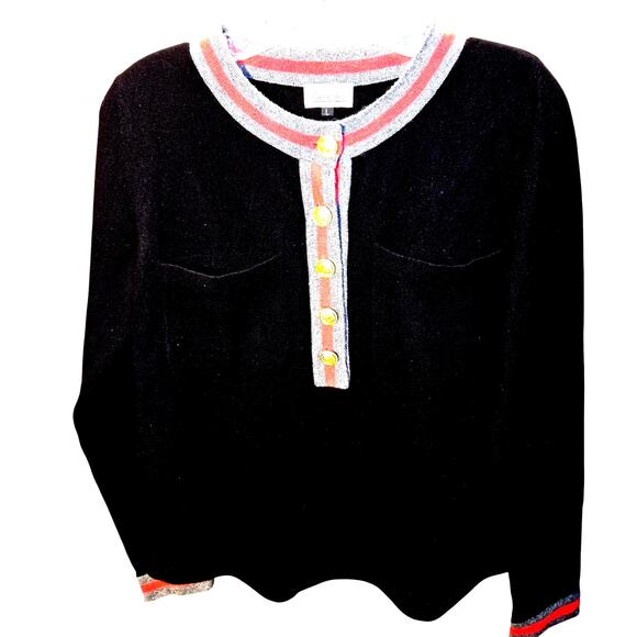 Diane Snyder Large Cashmere Black Red Women's Sweater Misses Size 12 14 L Button - Picture 1 of 5